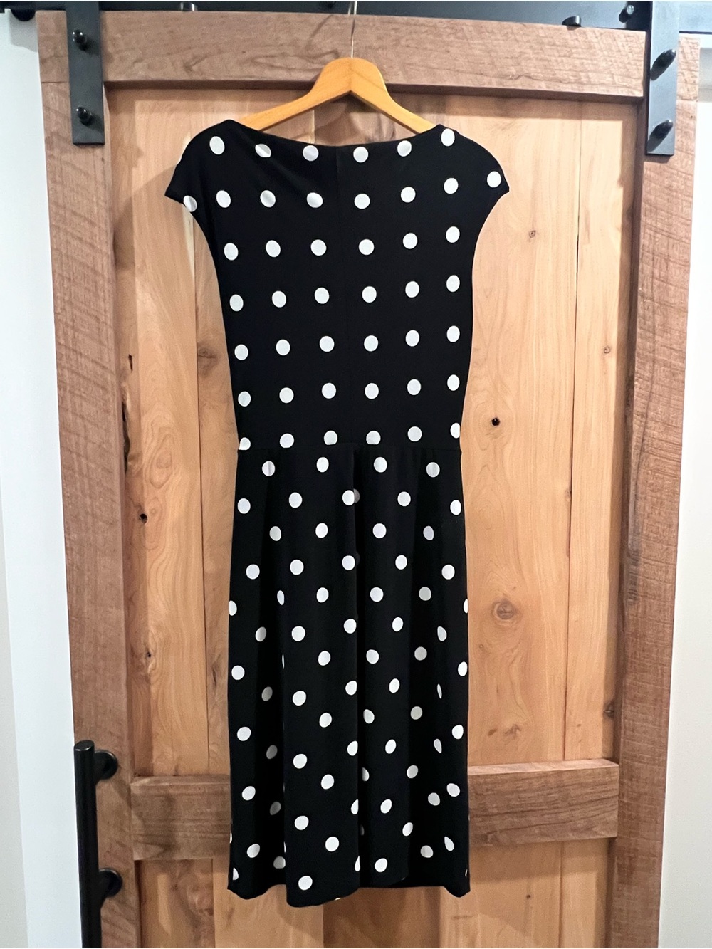 Lauren Ralph Lauren Black and White Polka Dot Twist-Front Midi Dress - Picture 3 of 8